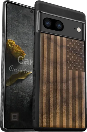 Vista 10 de Carveit Funda de madera para Pixel 7 Pro [madera natural y TPU suave negro] a prueba de golpes, funda de madera única y elegante compatible