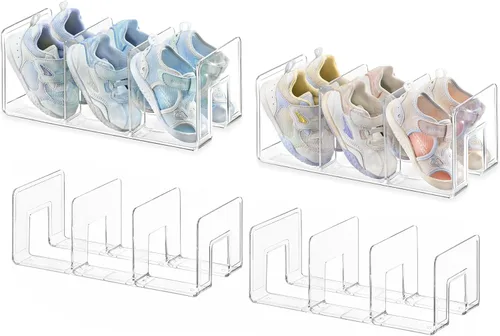 Vista 8 de HBlife Zapatero de acrílico negro para niños para organizadores y almacenamiento de armario, zapatero pequeño de 4 secciones, organizador