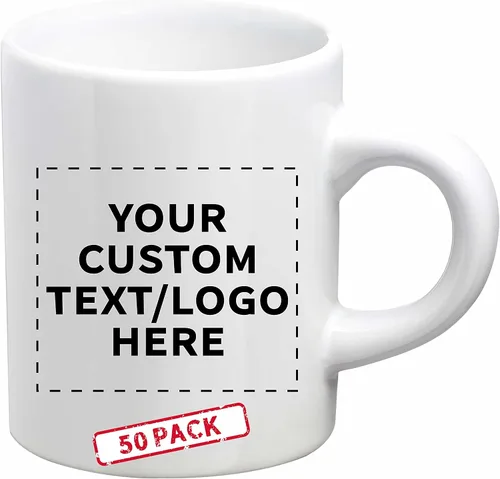 Vista 10 de DISCOUNT PROMOS Juego de 10 mini tazas de cerámica, 4 oz. - Gres, café, duradero, mango en C, color blanco