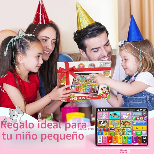 Vista 7 de Tableta de juguete educativo trilingüe con música y sonido, juguetes Montessori de terapia del habla para niña y niño de 1 año, juguete musical