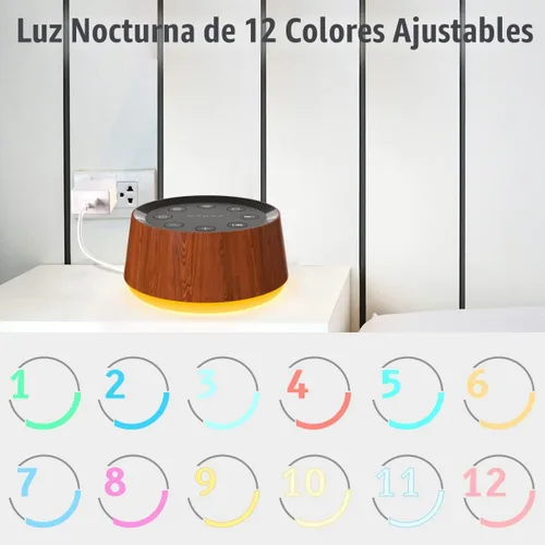 Vista 3 de Máquina de Sonido de Ruido Marrón con 30 Sonidos Relajantes, Luz Nocturna de 12 Colores, Máquina de Ruido Blanco para Adultos, Bebés y Niños