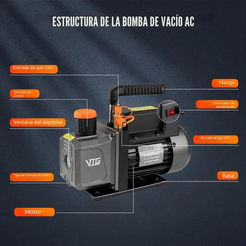 Vista 3 de VTG VOGTEN 4.5 CFM Bomba de vacío y juego de medidor de aire acondicionado, para sistemas Mini Split/HVAC/Auto, kit de manómetro de colector