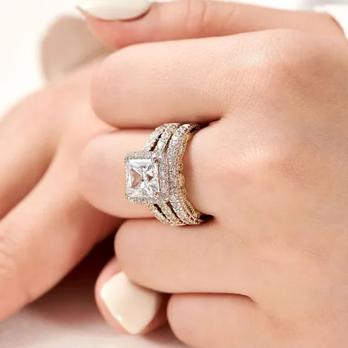 Vista 4 de Wuziwen Anillo de compromiso de 4 quilates para mujer, plata de ley, circonita cúbica, anillo de boda