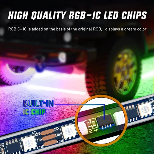 Vista 2 de Nilight 6 Piezas Tiras de Luces de Neón de Acento para Bajos del Automóvil 300 LEDs Multicolor RGB-IC DIY Función Activa de Sonido Modo Música