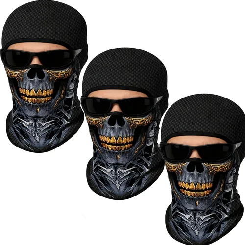Vista 12 de Pasamontañas 3D, máscara de cara completa, resistente al viento, máscara de esquí con calavera táctica para motocicleta, ciclismo, Halloween