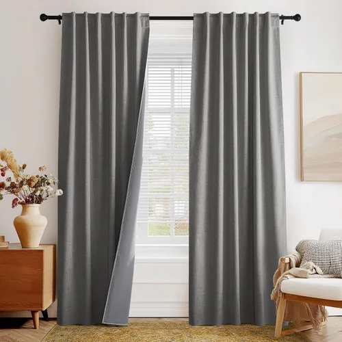Vista 32 de PONY DANCE Cortinas de lino 100% opacas de 63 pulgadas de largo para dormitorio, sala de estar, oscurecimiento completo, bolsillo para barra