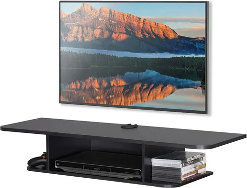 Vista 5 de FITUEYES Soporte flotante para TV montado en la pared, estante flotante de entretenimiento debajo de la TV para sala de estar, color negro