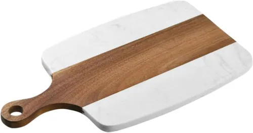 Vista 10 de Hemoton Tabla de cortar de madera con mango Tabla de cortar de madera rectangular con paleta para cortar carnicero colgante de placa de bistec