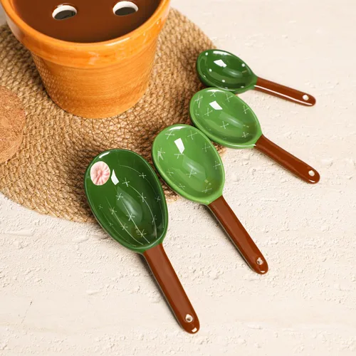 Vista 5 de Sizikato 4 cucharas medidoras de porcelana con base, bonita forma de cactus