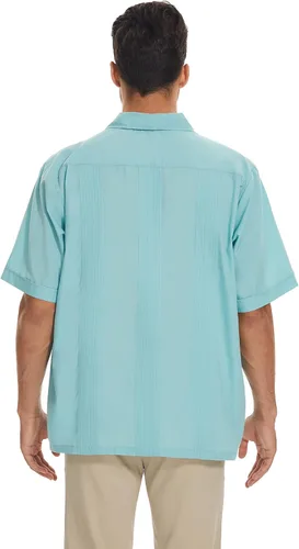 Vista 3 de MAXJON Camisas de guayabera para hombre, camisas cubanas de manga corta