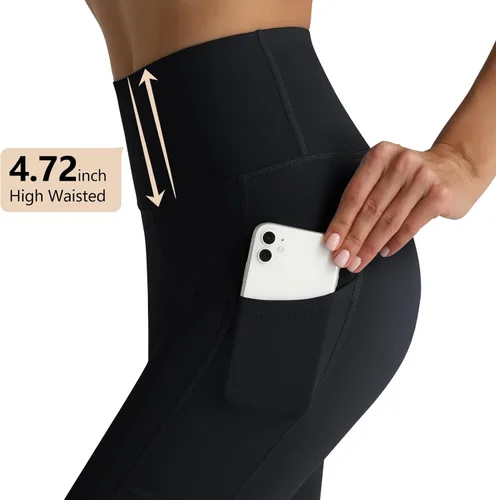 Vista 5 de RIMLESS 7 Leggings para mujer con bolsillos de cintura alta, pantalones de yoga de algodón para entrenamiento, correr, atletismo, pantalones capri
