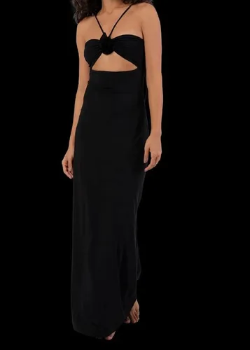 Vista 2 de Sexy 3D Floral Halter Cuello Maxi Vestido Sin Mangas Sin Espalda Recorte Vestido Largo Elegante Sin Tirantes Fiesta Nocturna Vestido Midi