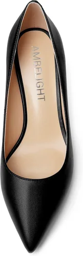 Vista 3 de AMBELIGHT Zapatos de tacón medio para mujer con puntera puntiaguda, color mate, de 2.5 pulgadas
