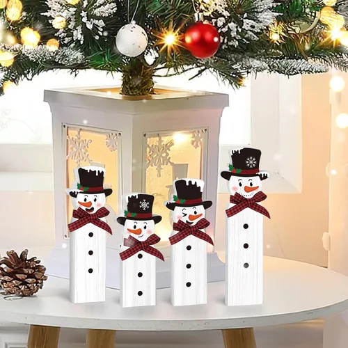 Vista 7 de Decoración de muñeco de nieve de Navidad, letrero de mesa de muñeco de nieve de madera, decoración de bandeja escalonada de invierno para decoración