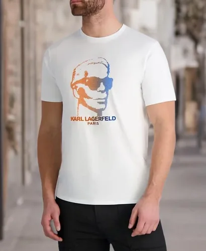 Vista 2 de KARL LAGERFELD Camiseta de algodón suave con cuello redondo para hombre