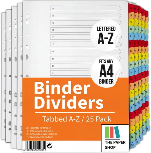 Vista 8 de Divisores de carpetas A-Z con pestañas A4 Divisores del alfabeto para carpeta de 3 anillas Perfecto para organizar páginas en 3 separadores