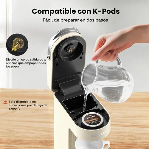 Vista 2 de CHULUX Cafetera compacta de una sola taza para cápsulas K Cup, apagado automático, color crema