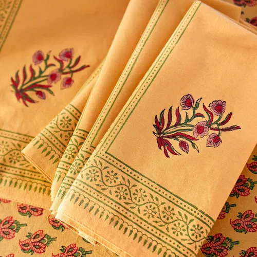 Vista 20 de Saffron Marigold Servilletas de cena 100% algodón rosa, juego de 6, estampado a mano con dalia Daydreams - diseño CP, comercio justo, servilletas