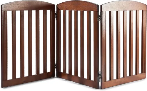 Vista 14 de SPIRICH Puerta plegable independiente de madera para perros de 96 pulgadas de ancho y 28 pulgadas de alto, puerta para mascotas, 4 paneles