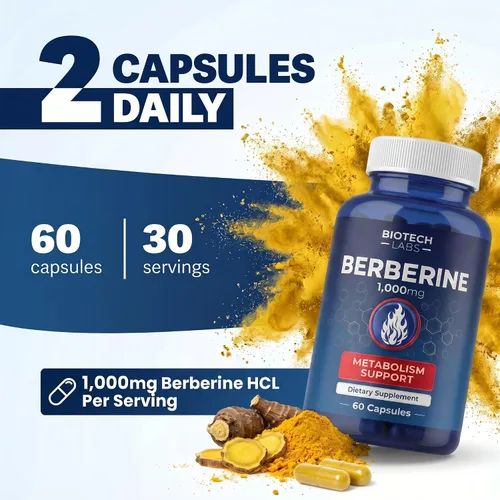 Vista 9 de Berberina HCl 1000 mg con melón amargo y hoja de banaba, 60 cápsulas, suministro para 30 días