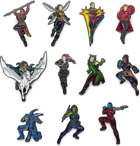 Vista 4 de Marvel Studios The Infinity Saga Endgame Heroes - Juego de 11 pines de solapa a base de metal y esmalte con caja de ventana con licencia
