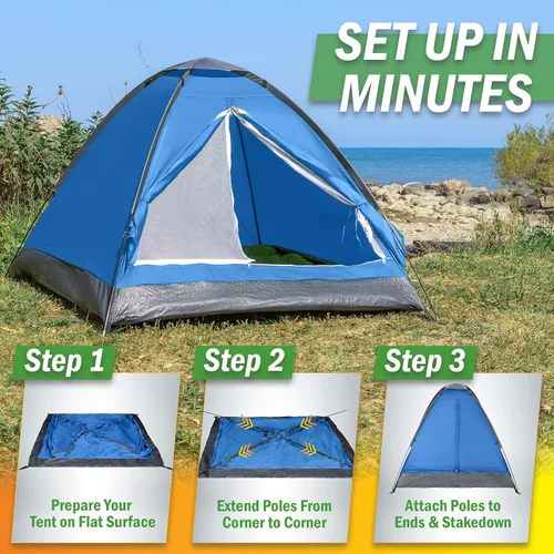 Vista 8 de 2 Person Camping Tent with Rain Fly and Carrying Bag - Lightweight Outdoor Pop Up Tents for Camping Essentials, Music Festivals, Backpacking