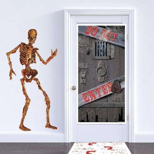 Vista 4 de Beistle d Gory Skeletons - Telón de fondo para fotos, 6 pies de alto, juego de 2 decoración de pared para fiesta de Halloween, espeluznante corte