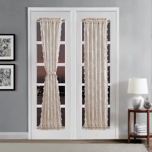 Vista 6 de LinenZone Par de cortinas de encaje de primera calidad para puerta francesa o cortinas de puerta de luz lateral con 2 alzapaños. Cortinas de puerta