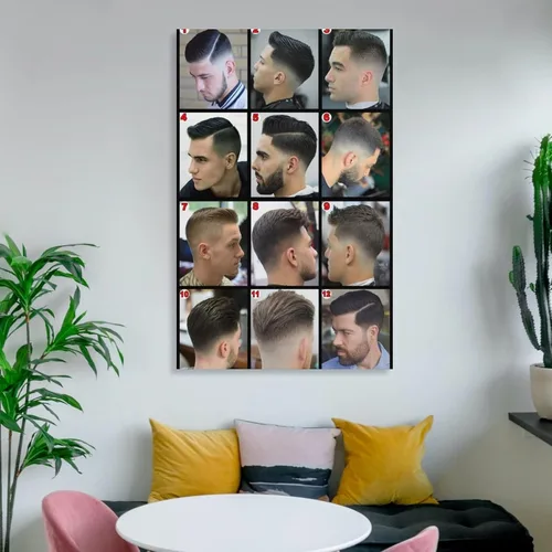 Vista 6 de Rucatto Póster de guía de peinado para hombre de peluquería de peluquería, pintura en lienzo, póster de arte de pared para dormitorio, sala