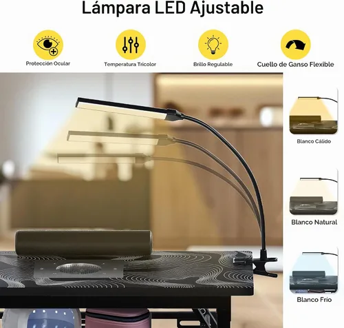 Vista 7 de Mesa de manicura plegable portátil con colector de polvo, escritorio de tecnología de uñas rodante con lámpara LED, reposamuñecas, ruedas