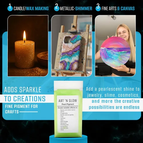 Vista 2 de Art 'N Glow Pigmento en polvo de perla de mica, 0.88 onzas, pigmento de perla fina para resina epoxi, gran opción para creativos, pinturas