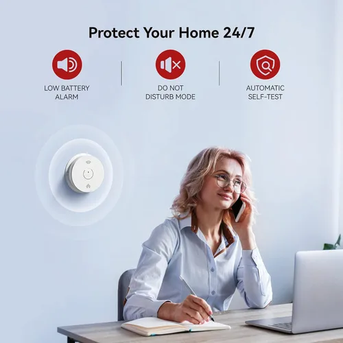Vista 4 de Combo de detector de humo y monóxido de carbono con alerta de voz, alarma de incendio y CO con luz LED y botón de prueba, verificación automática