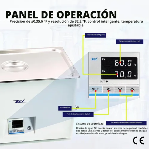 Vista 3 de ZKI Baño de Agua de Laboratorio de 20L, Baño de Agua Termostático de Laboratorio de 1500W, Precisión de ±0.2°C y Resolución de 0.1°C, 14 Módulos