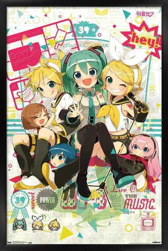 Vista 7 de Hatsune Miku - Póster de pared Hey de 22.4 pulgadas de largo x 14.7 pulgadas de ancho, versión enmarcada de madera de granero