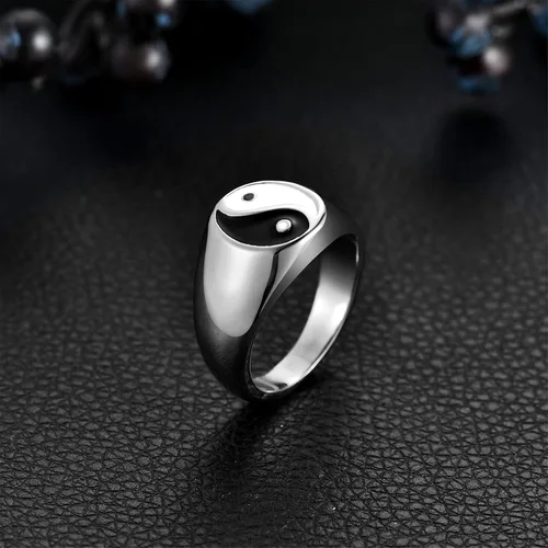Vista 3 de Rofusn Anillos vintage de Tai Chi Yin Yang para hombre, anillo de acero inoxidable para niños y hombres, Acero inoxidable, otro