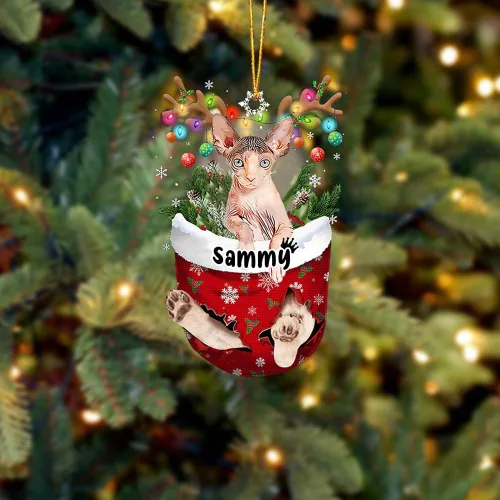 Vista 19 de Adorno personalizado de gato de rizo americano, adorno personalizado con nombre de mascota, colgante acrílico plano impreso en 2D, Papá Noel y gato