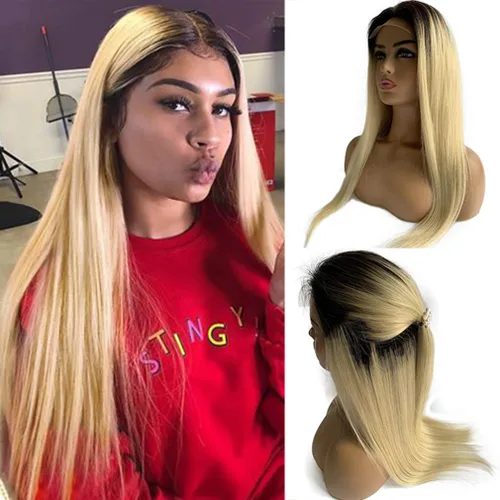 Vista 6 de 24 pulgadas de largo, peluca de encaje frontal, rubio miel, cabello humano real, liso, 150 % de densidad, cabello brasileño virgen, pelucas