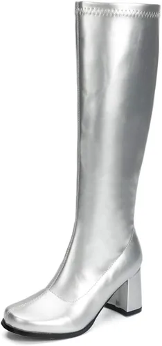 Vista 9 de LIURUIJIA Botas Gogo de mujer, hasta la rodilla, tacón ancho, punta cuadrada, estilo años 60 y 70, botas de disfraz de discoteca Blanco