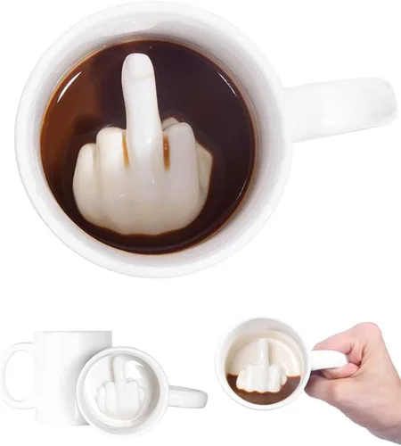 Vista 9 de Taza de café con dedo 3D en la parte inferior, divertida taza de café para hombres y mujeres, taza de café novedosa con elefante blanco, regalo