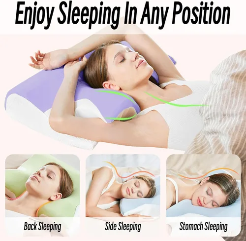 Vista 6 de Almohada cervical para el cuello para el dolor de cuello, alivio de ronquidos, apnea del sueño, almohada ergonómica para dormir lateral y espalda