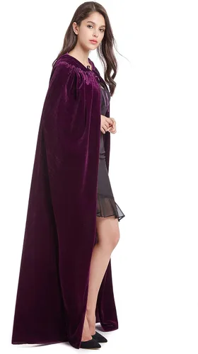 Vista 5 de Capa de terciopelo con capucha, capa unisex para disfraz de Halloween para mujeres y hombres (morado)