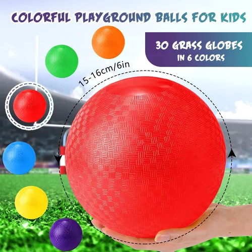 Vista 2 de Macarrie 30 piezas pelotas de juegos 6 pulgadas, pelotas de esquivar, pelotas de patada para niños y adultos, pelotas inflables coloridas, pelotas