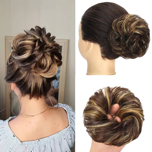 Vista 6 de Pieza de pelo desordenado de moño, piezas de cabello para mujer, extensiones de cabello despeinado, extensiones de cabello ondulado y rizado, cola