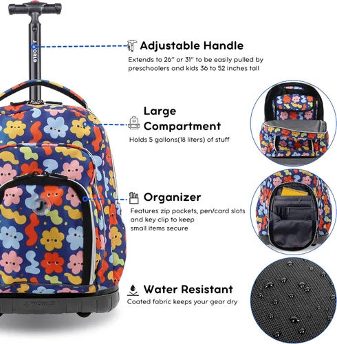 Vista 5 de J World Lollipop Kids Juego de Mochila Rodante y Bolsa de Almuerzo para Escuela Primaria. Maleta de Mano con Ruedas, Tamaño único