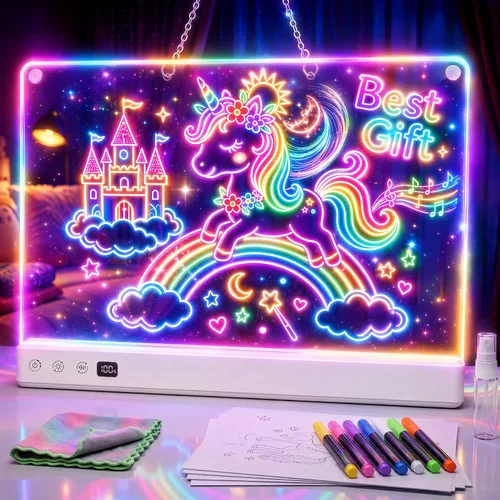 Vista 9 de Comzler Tablero de dibujo LED recargable de 16" para niños con 16 efectos Azul