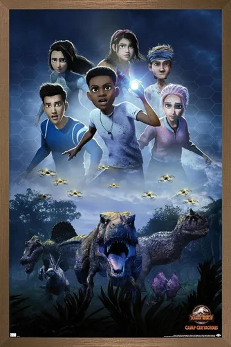 Vista 15 de Trends International Jurassic World: Camp Cretaceous - Póster de pared de una hoja, 14.72 x 22.37 pulgadas, versión enmarcada de madera de granero