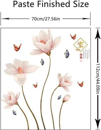Vista 3 de Decoración para el hogar con flores rosadas, diseño chino, diseño de flores en relieve, pegue y pegue para el hogar y la riqueza, adhesivo de PVC