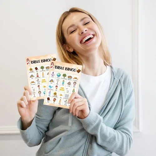 Vista 4 de Juego de tarjetas de bingo de la Biblia, juego de bingo para la familia de adultos, juego de bingo bíblico para adultos, suministros de fiesta