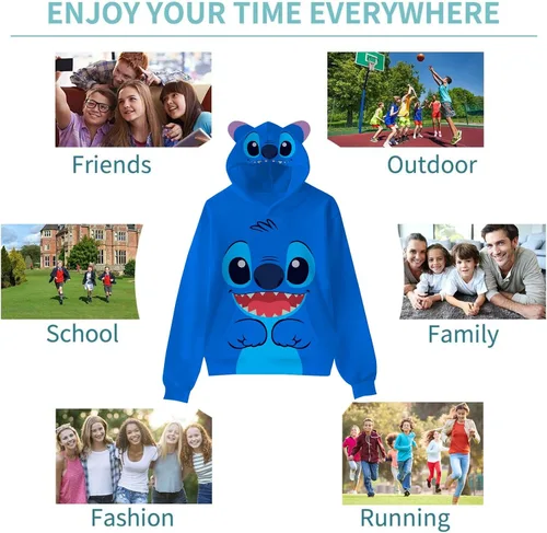 Vista 6 de Sudadera con capucha de orejas de gato con estampado 3D, sudadera deportiva con capucha para niños y niñas y jóvenes