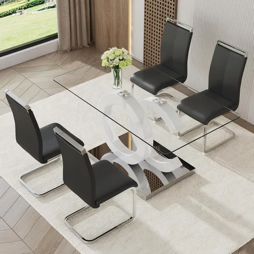 Vista 2 de Juego de mesa de comedor de vidrio Ebullient para 4, juego de mesa de comedor de 5 piezas, mesa de comedor de vidrio templado, mesa de comedor
